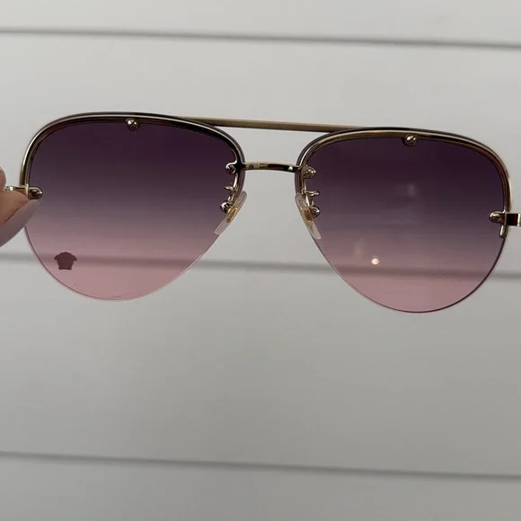 NWT - Versace Gold Frame Aviator Sunglasses with Purple-Rose Gradient Lenses - Picture 5 of 7